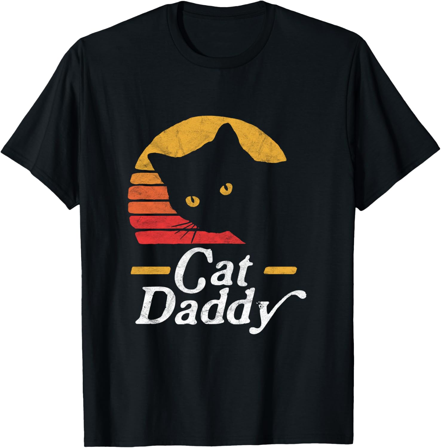 Cat Daddy Vintage Eighties Style Cat Retro Distressed T-Shirt - T-Shirt | Black