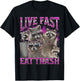 Live Fast Eat Trash Funny Raccoon Meme Bootleg Graphic 90s T-Shirt - T-Shirt | Black