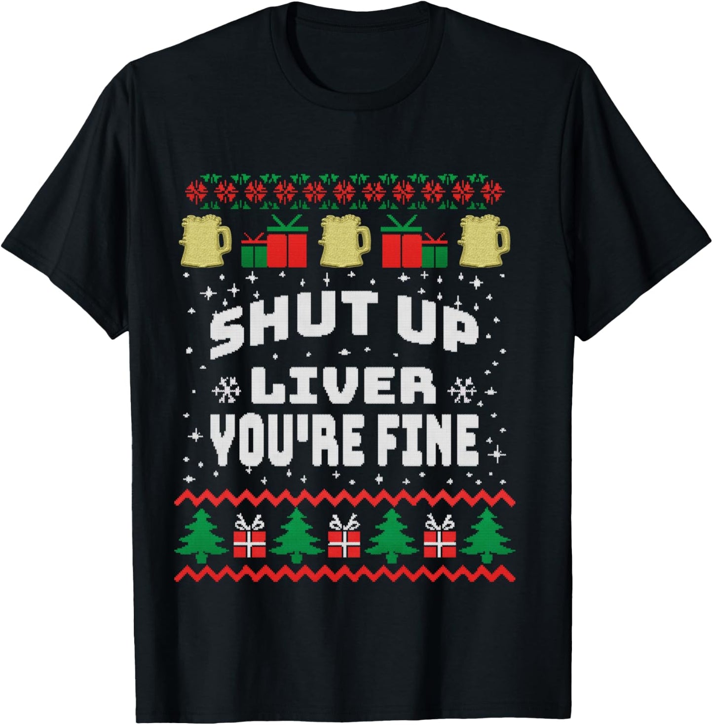 Drinking Xmas Shirt with Beer, Stitch an Knitting T-Shirt - T-Shirt | Black