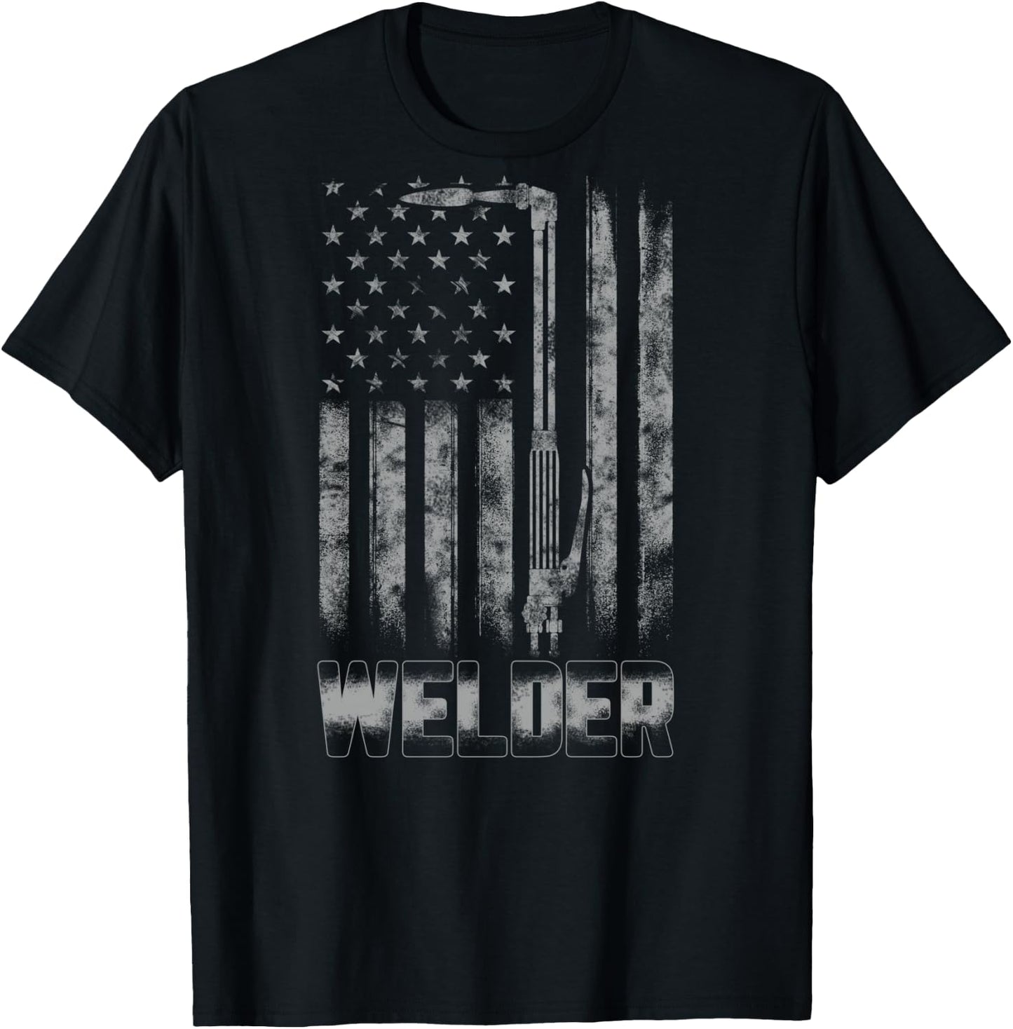 Distressed Welder American Flag Shirt USA Patriotic Welder T-Shirt - T-Shirt | Black