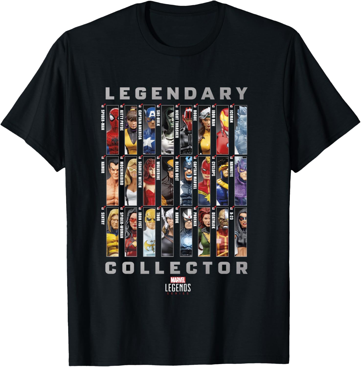 Marvel Legends Series Legendary Collector Checklist T-Shirt - T-Shirt | Black