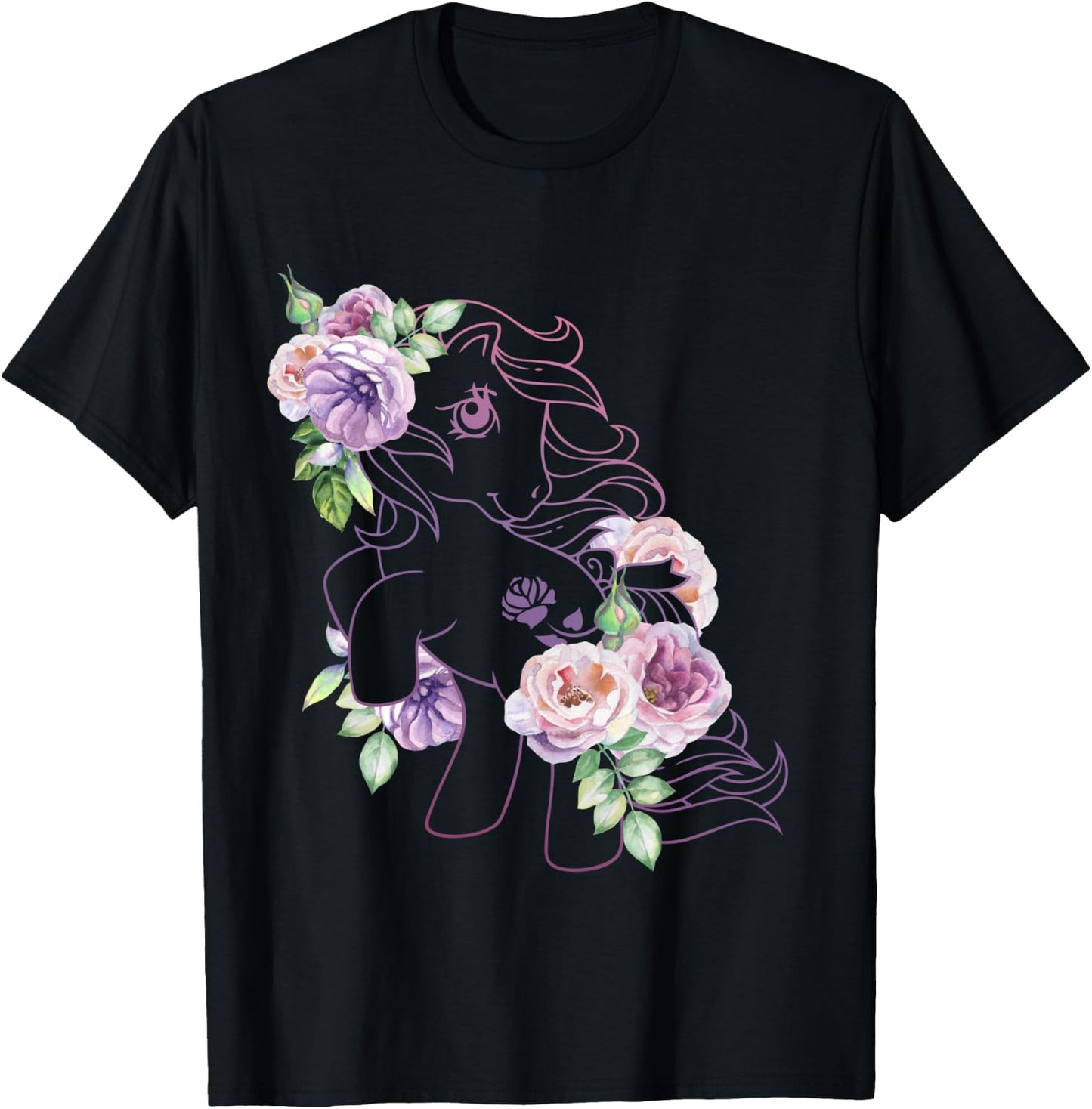 My Little Pony Original Retro Floral Pony Outline T-Shirt - T-Shirt | Black
