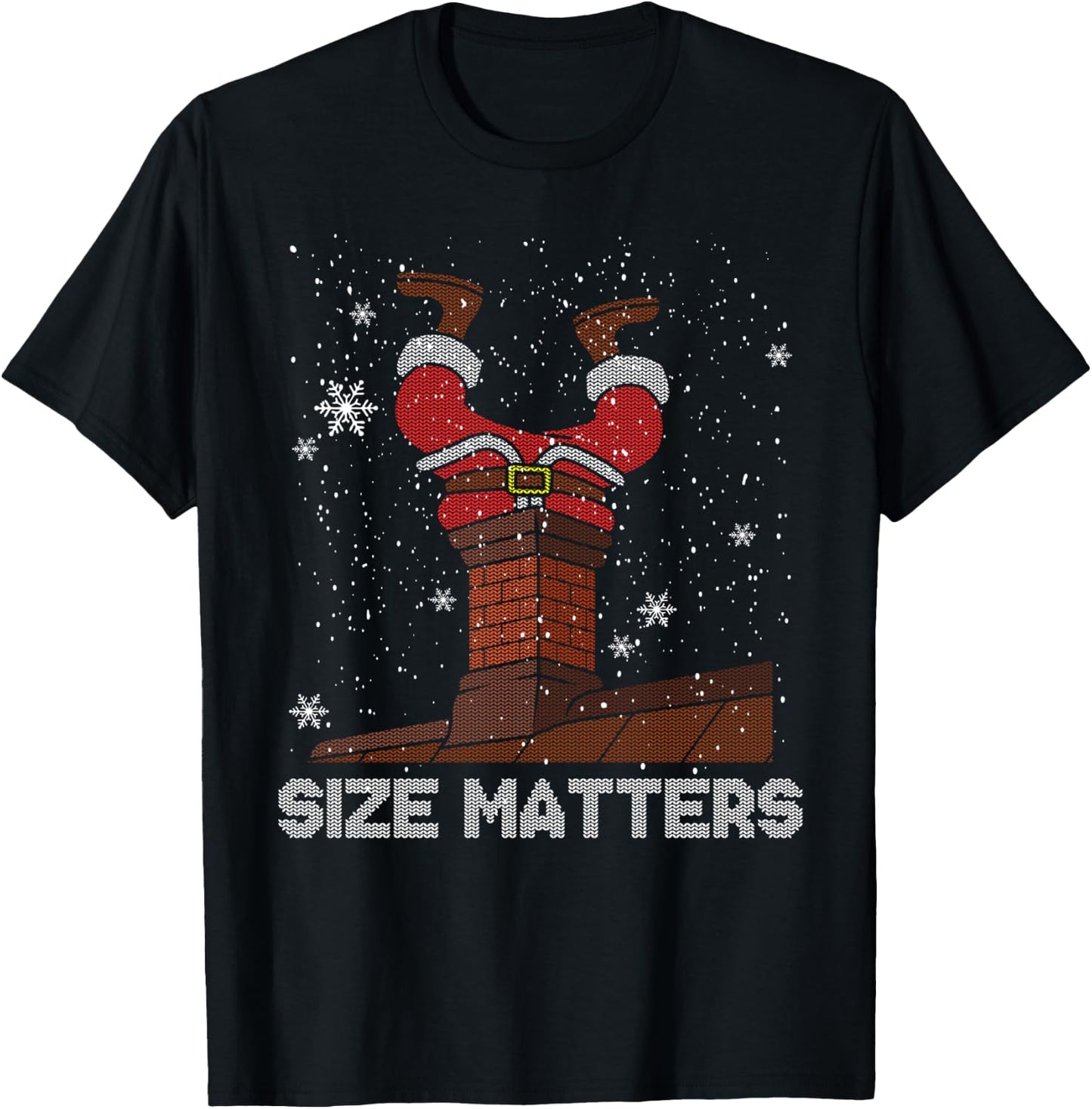 Size Matters Fat Santa Claus Chimney Ugly Christmas Sweater T-Shirt - T-Shirt | Black