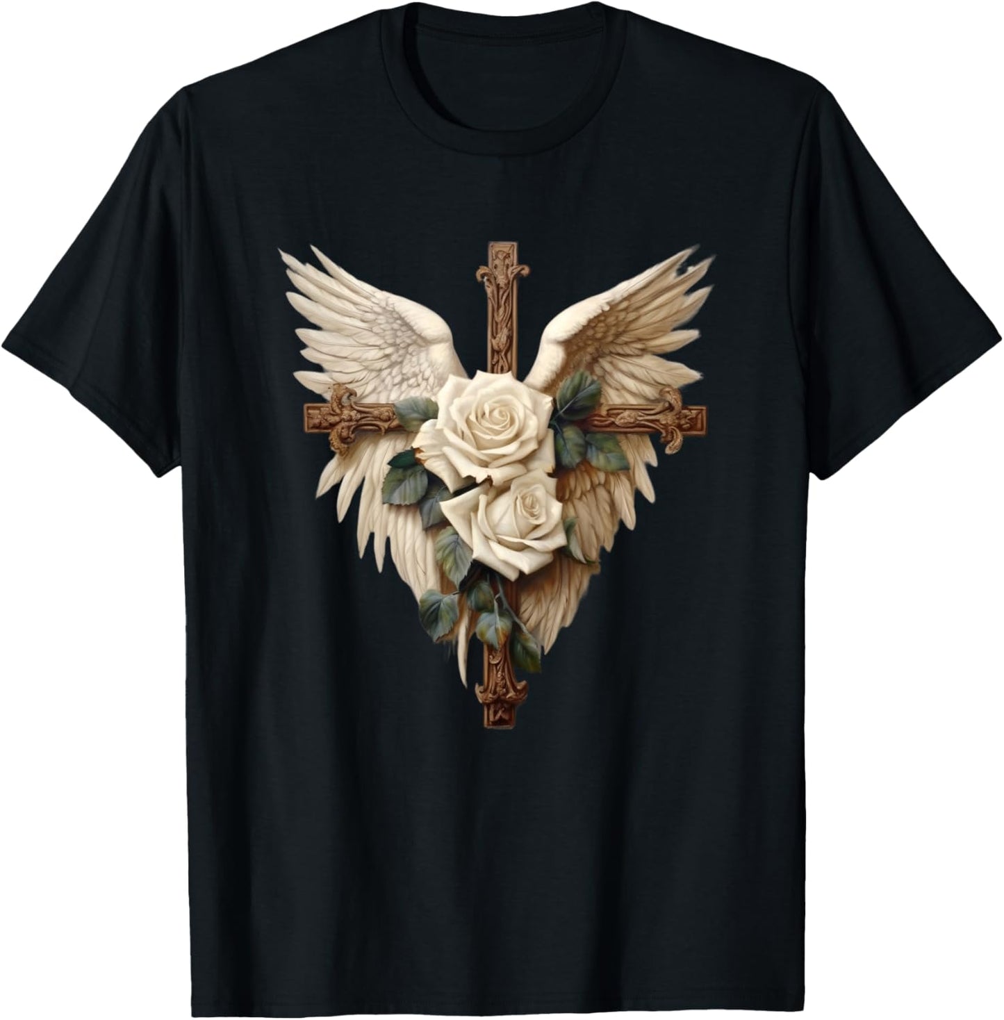 White Roses Christian Women Accessories For Mom Dove Wings T-Shirt - T-Shirt | Black
