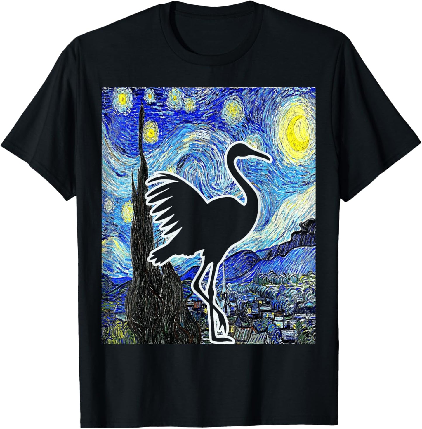 Sandhill Crane Starry Night Birdwatching Ornithology T-Shirt - T-Shirt | Black