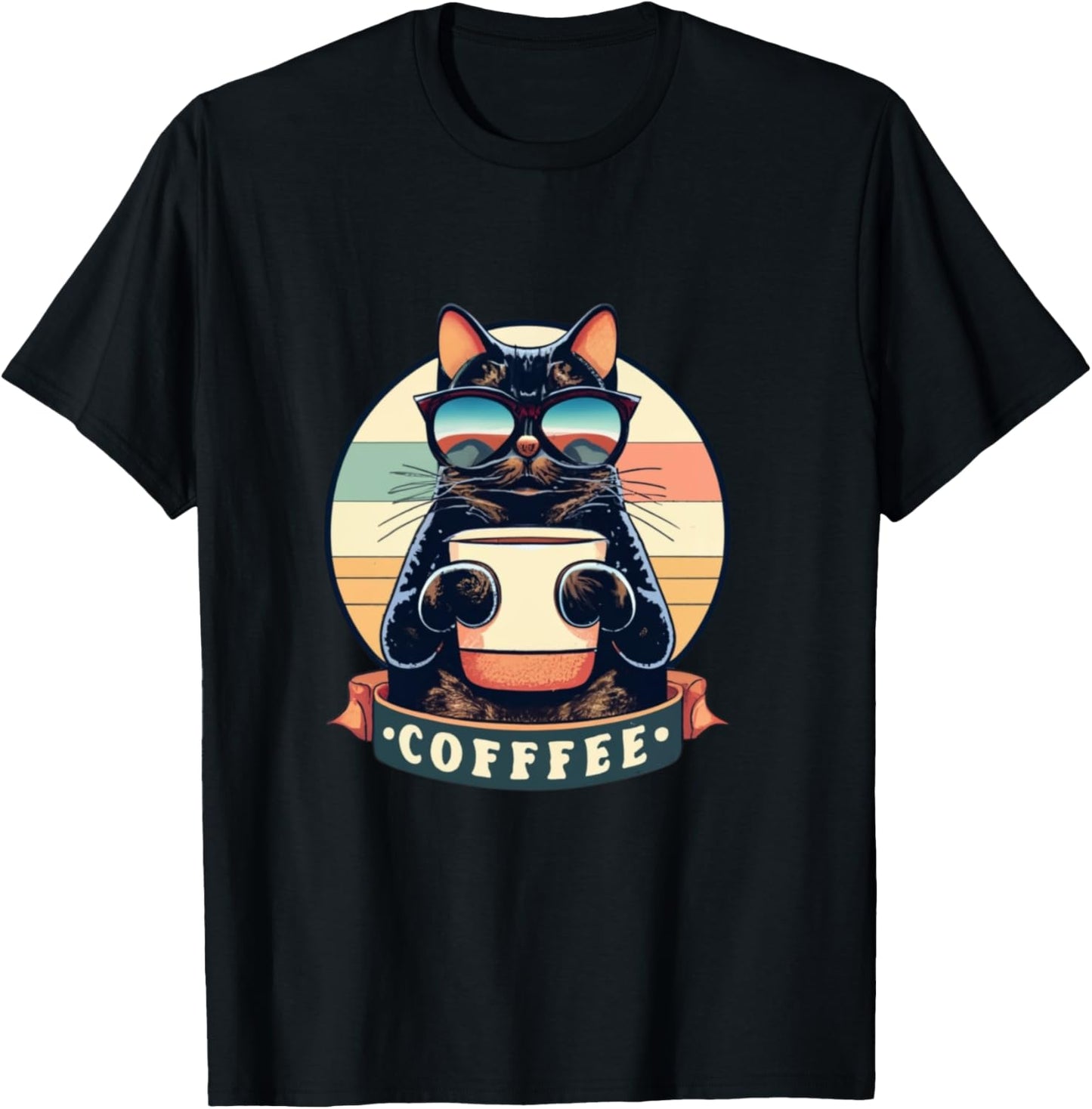 Cute Coffee Cat | Funny Vintage Cat | Black Cat | Retro Cat T-Shirt - T-Shirt | Black