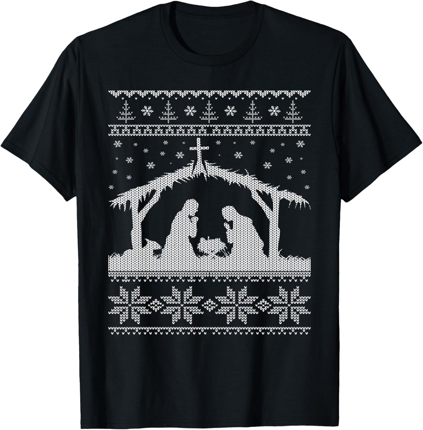 Nativity Scene Ugly Christmas Sweater Design T-Shirt - T-Shirt | Black