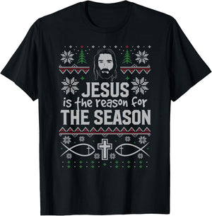 Jesus it the Reason for the Season Christian Christmas Ugly T-Shirt - T-Shirt | Black