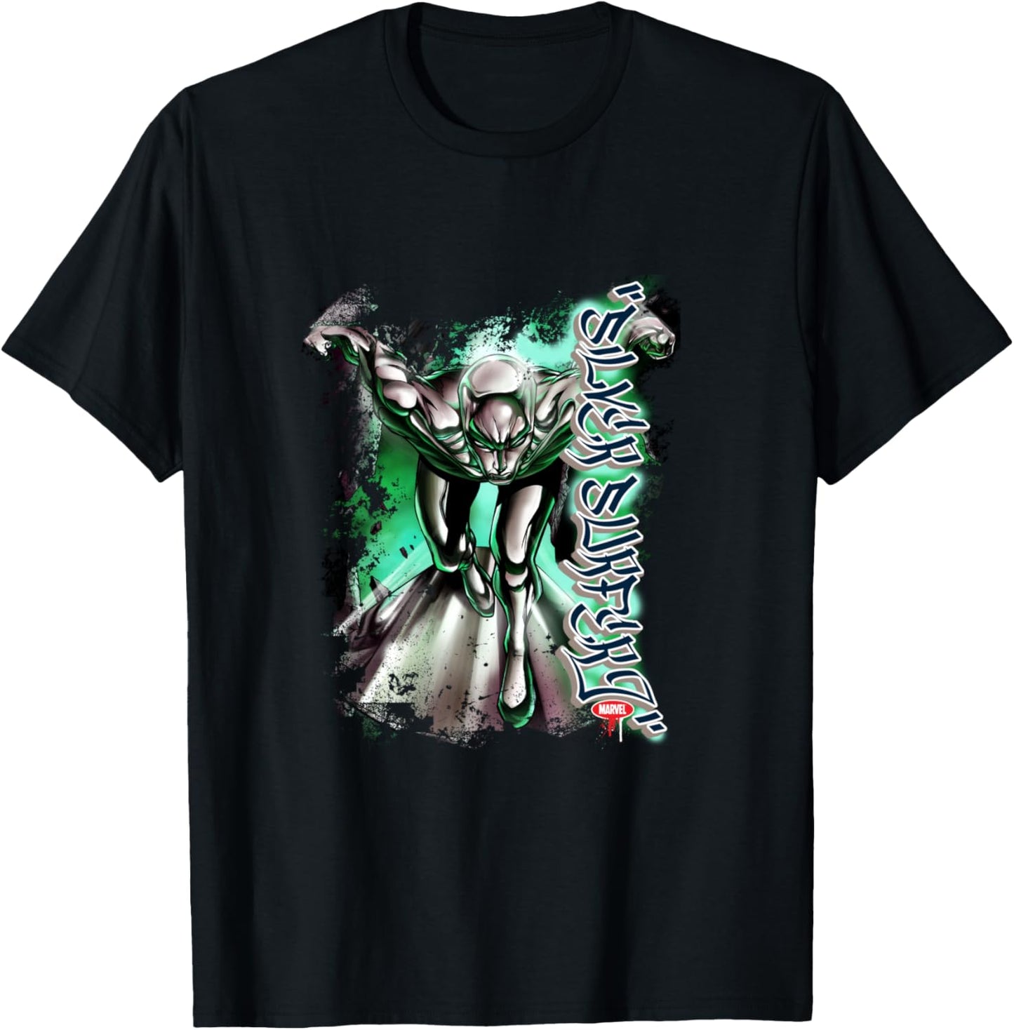 Marvel Comics Retro Classic Silver Surfer Neon Blast Poster T-Shirt - T-Shirt | Black