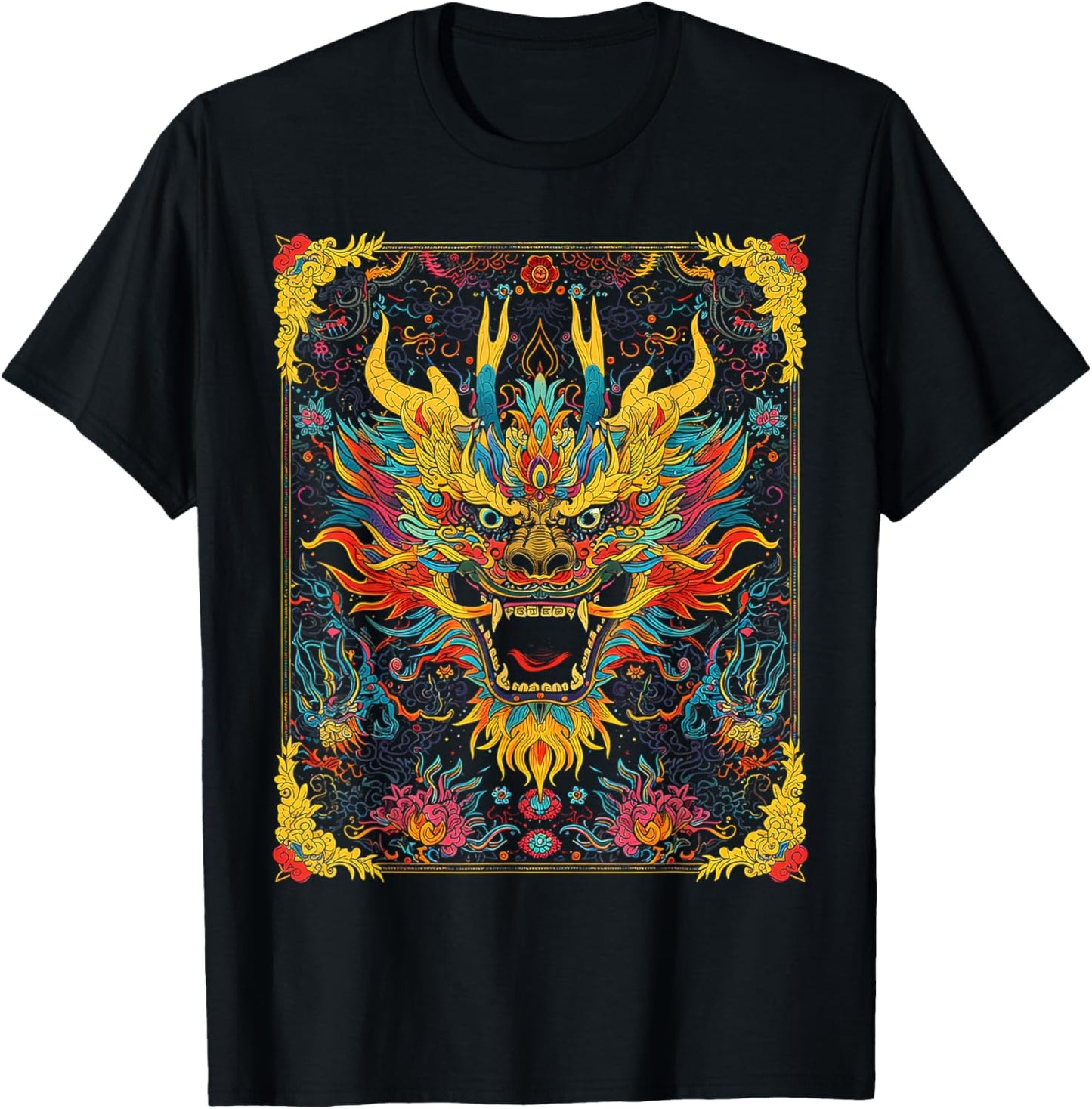 Dragon Artwork Colorful Animal Abstract Art Dragon T-Shirt - T-Shirt | Black
