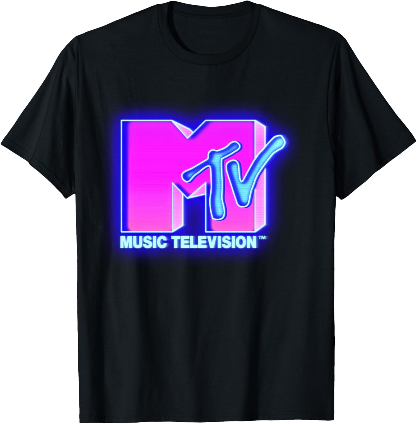 MTV Bright Neon Glow Logo Retro T-Shirt - T-Shirt | Black