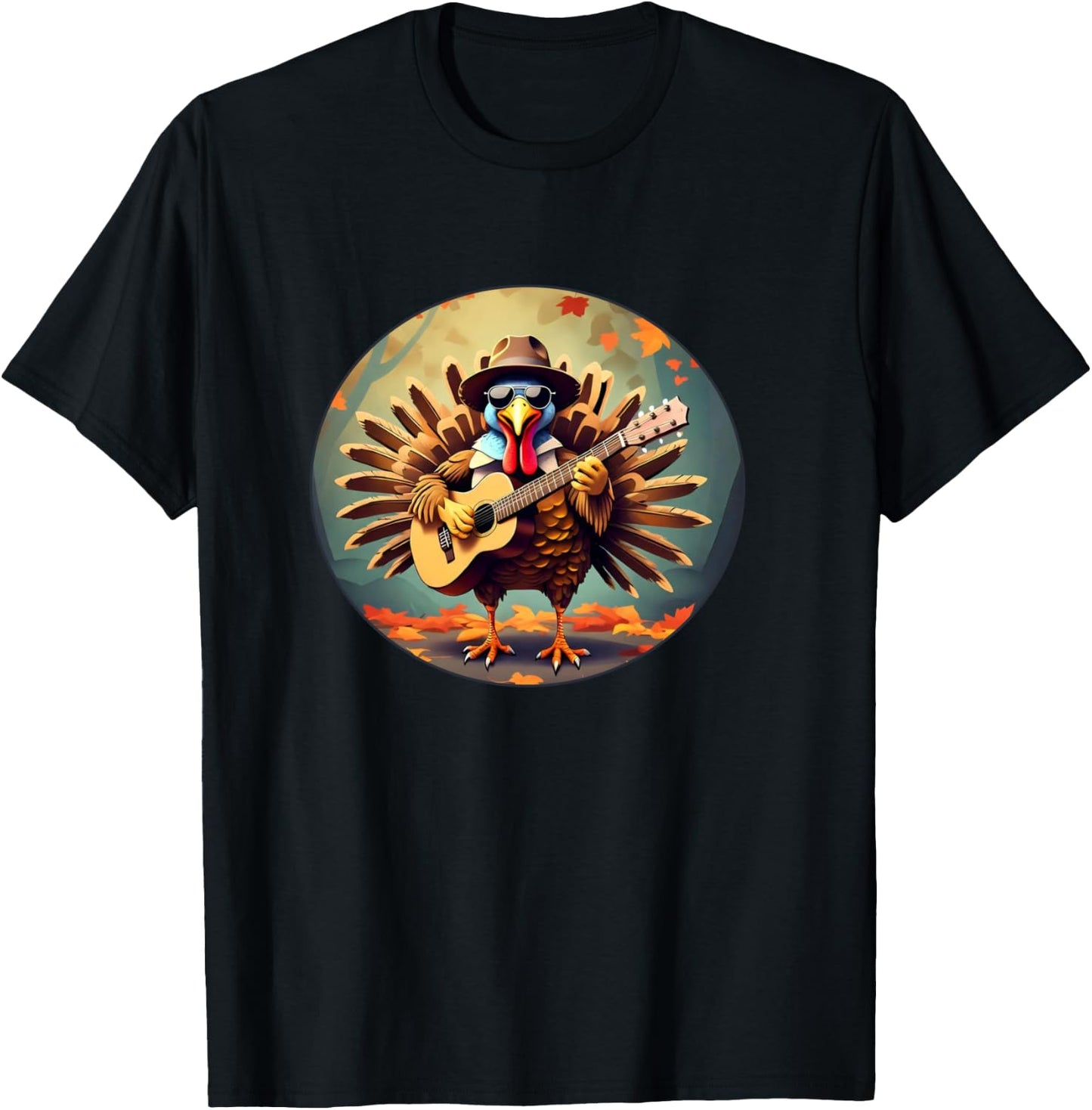 Funny Turkey Playing Guitar Thanksgiving Day Party Rockstar T-Shirt - T-Shirt | Black