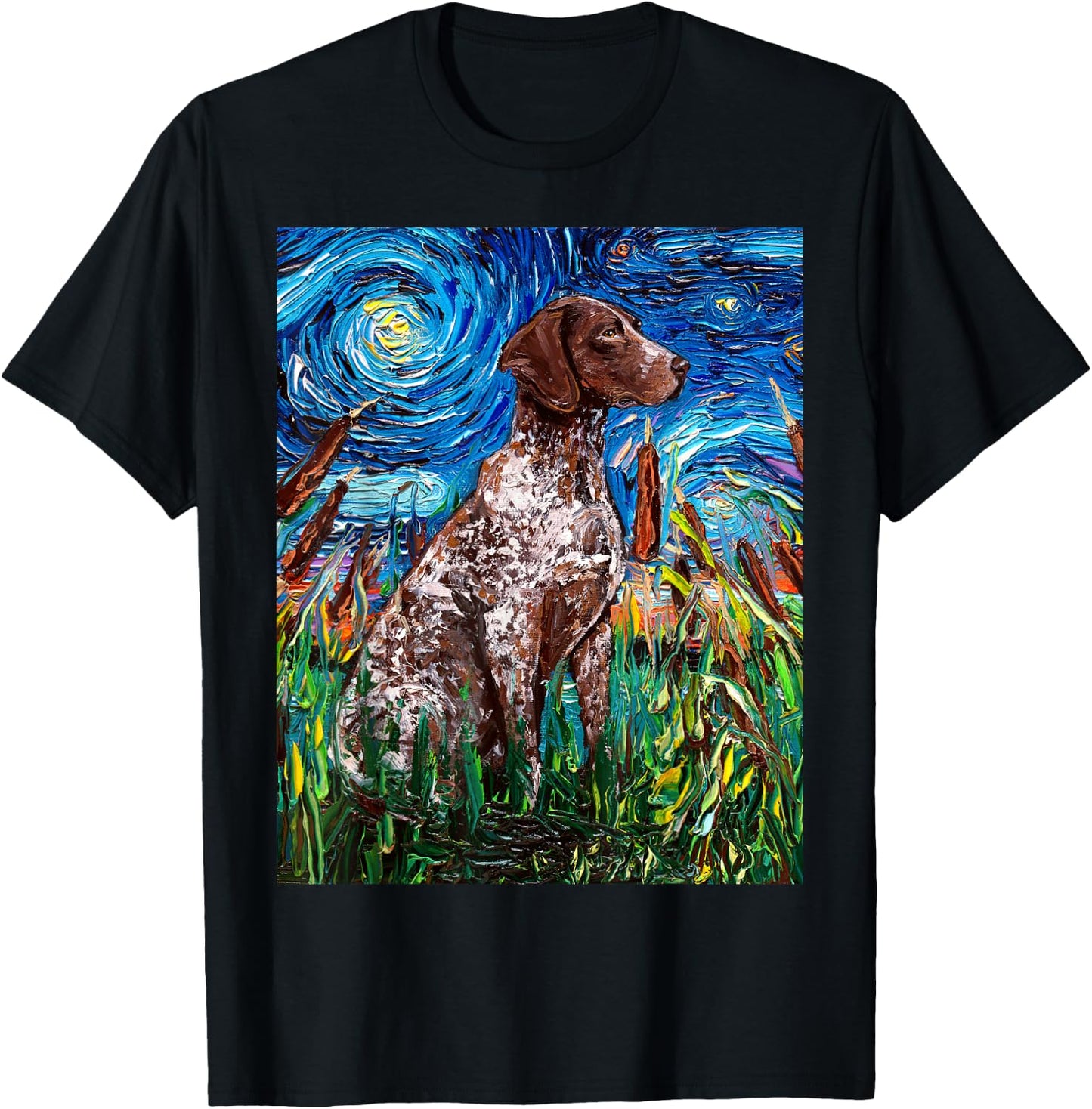 German Short Hair Pointer Starry Night Dog Art by Aja T-Shirt - T-Shirt | Black