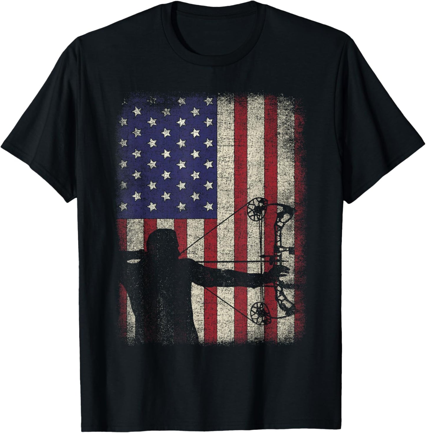 Archery American Flag Vintage Men Archer Bowhunting Hunter T-Shirt - T-Shirt | Black
