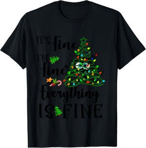 It's Fine I'm Fine Everything Is Fine Funny Cat Christmas T-Shirt - T-Shirt | Black