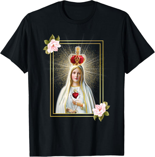 Our Lady of Fatima Immaculate Heart of Blessed Virgin Mary T-Shirt - T-Shirt | Black