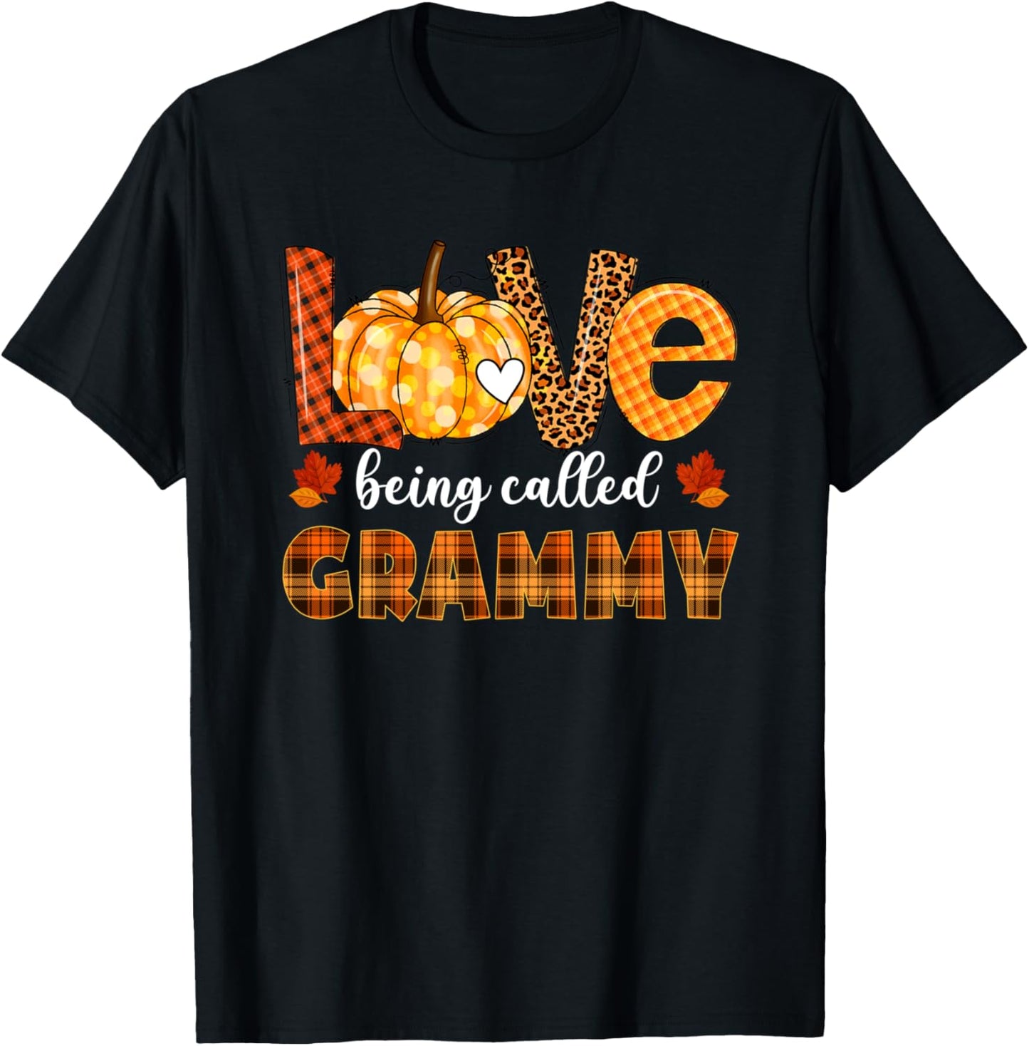 Leopard Pumpkin Love Being Called Grammy Fall Thanksgiving T-Shirt - T-Shirt | Black