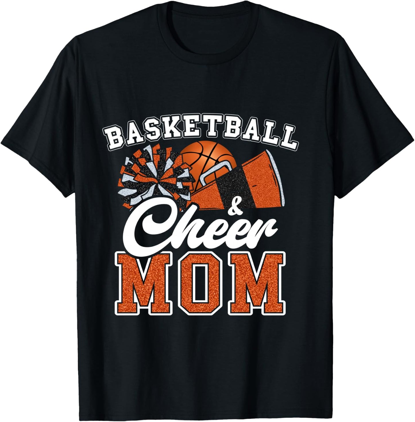 Proud Basketball & Cheer Mom Cheerleader Mom Mama Orange T-Shirt - T-Shirt | Black