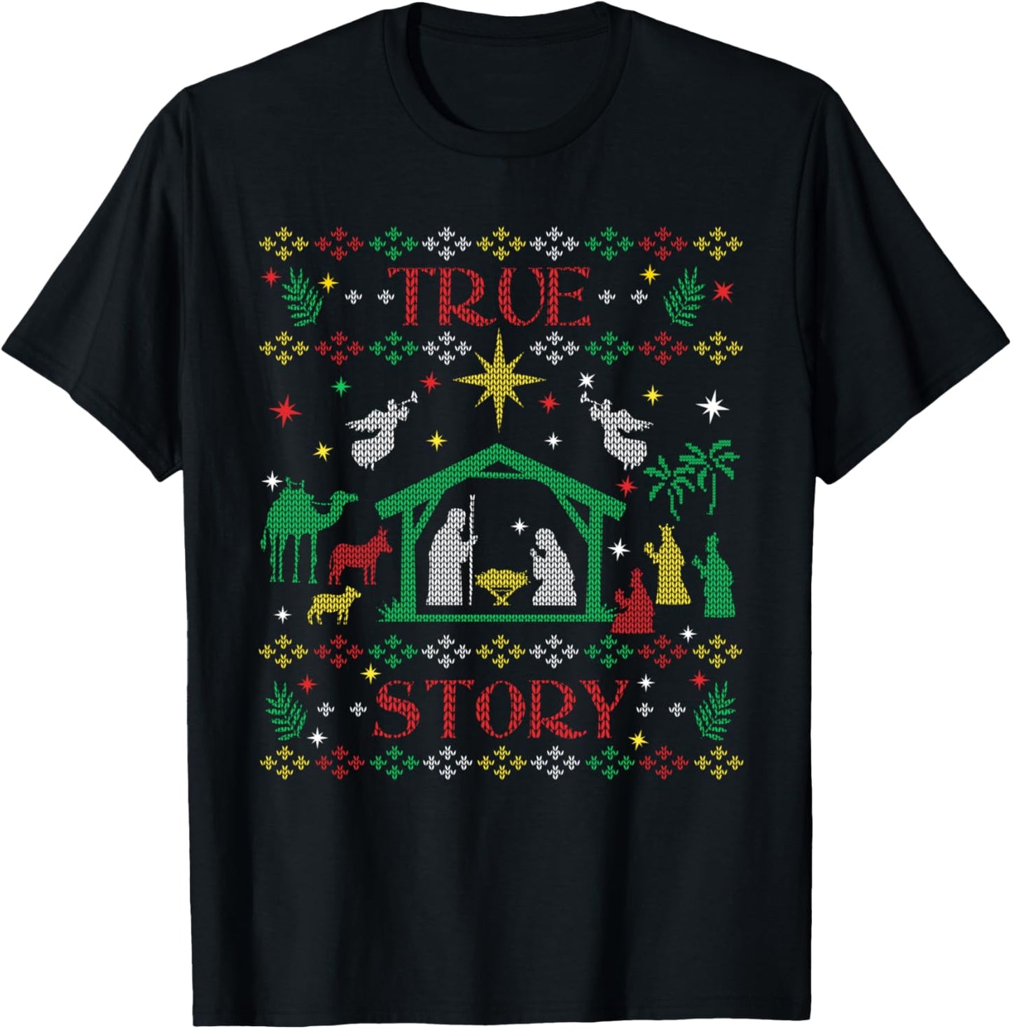 True Story Jesus Manger Christian Ugly Christmas Sweater T-Shirt - T-Shirt | Black