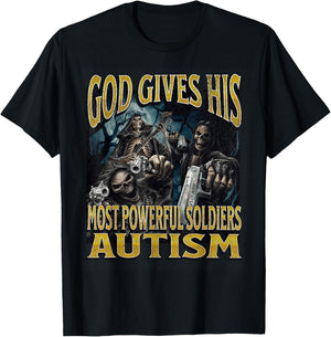 God Gives His Most Powerful Autism Funny Hard Skeleton Meme T-Shirt - T-Shirt | Black