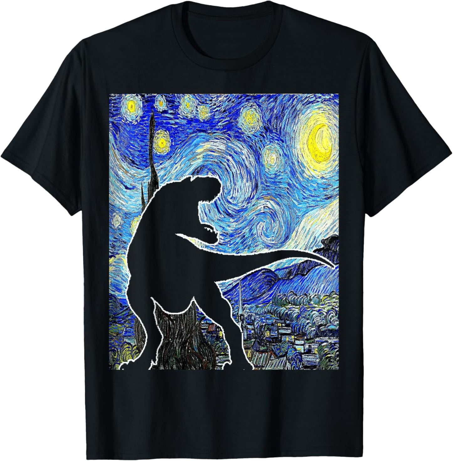 Dinosaur Starry Night T Rex Van Gogh Funny Paleontologist T-Shirt - T-Shirt | Black