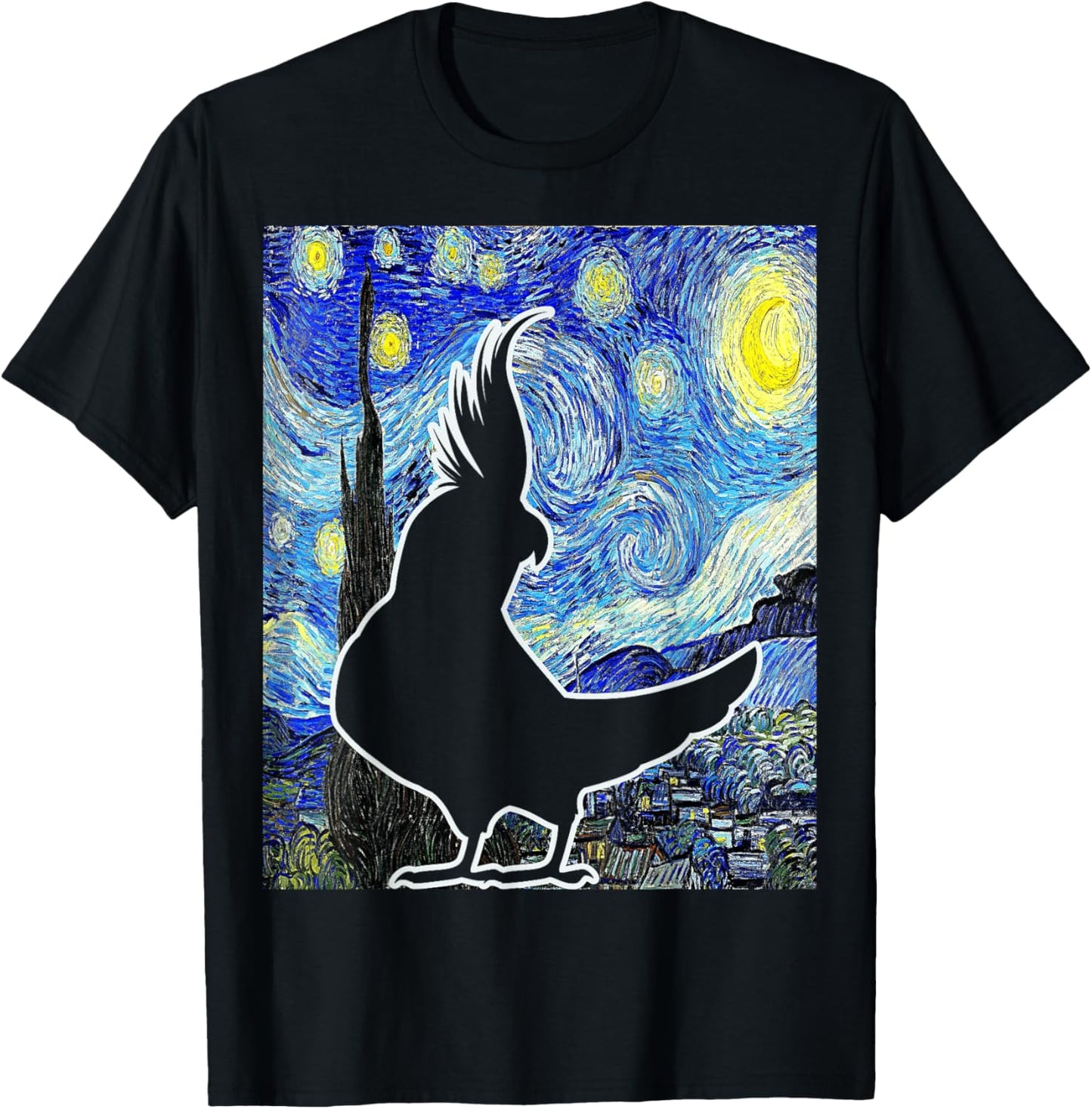 Cockatiel Starry Night Van Gogh Cockatiel Parrot Birding T-Shirt - T-Shirt | Black