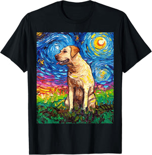 Yellow Labrador Profile Starry Night Blonde Lab Dog Artwork T-Shirt - T-Shirt | Black