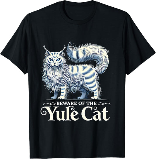 Beware of the Yule Cat Jolakotturinn Icelanic Folklore T-Shirt - T-Shirt | Black