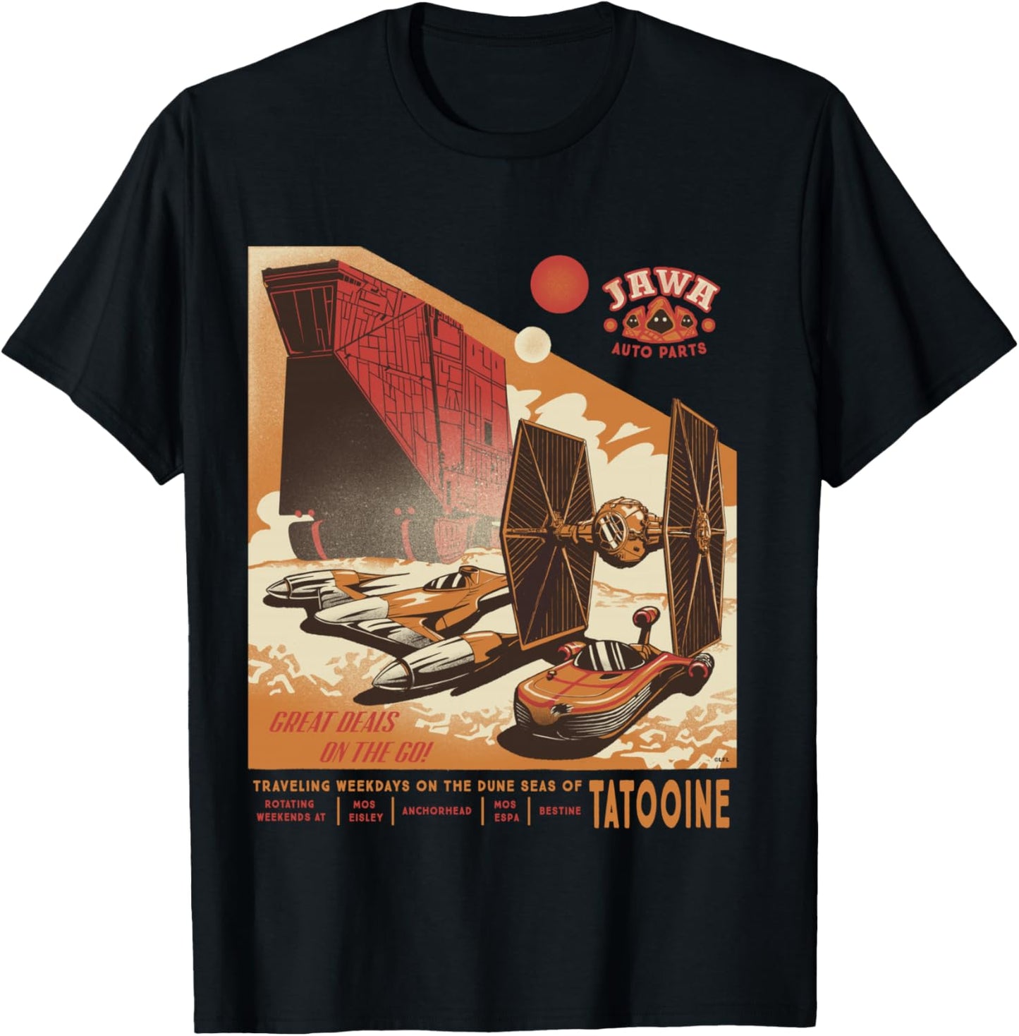Star Wars Jawa Auto Parts Tatooine Deals Funny Ad Parody T-Shirt - T-Shirt | Black