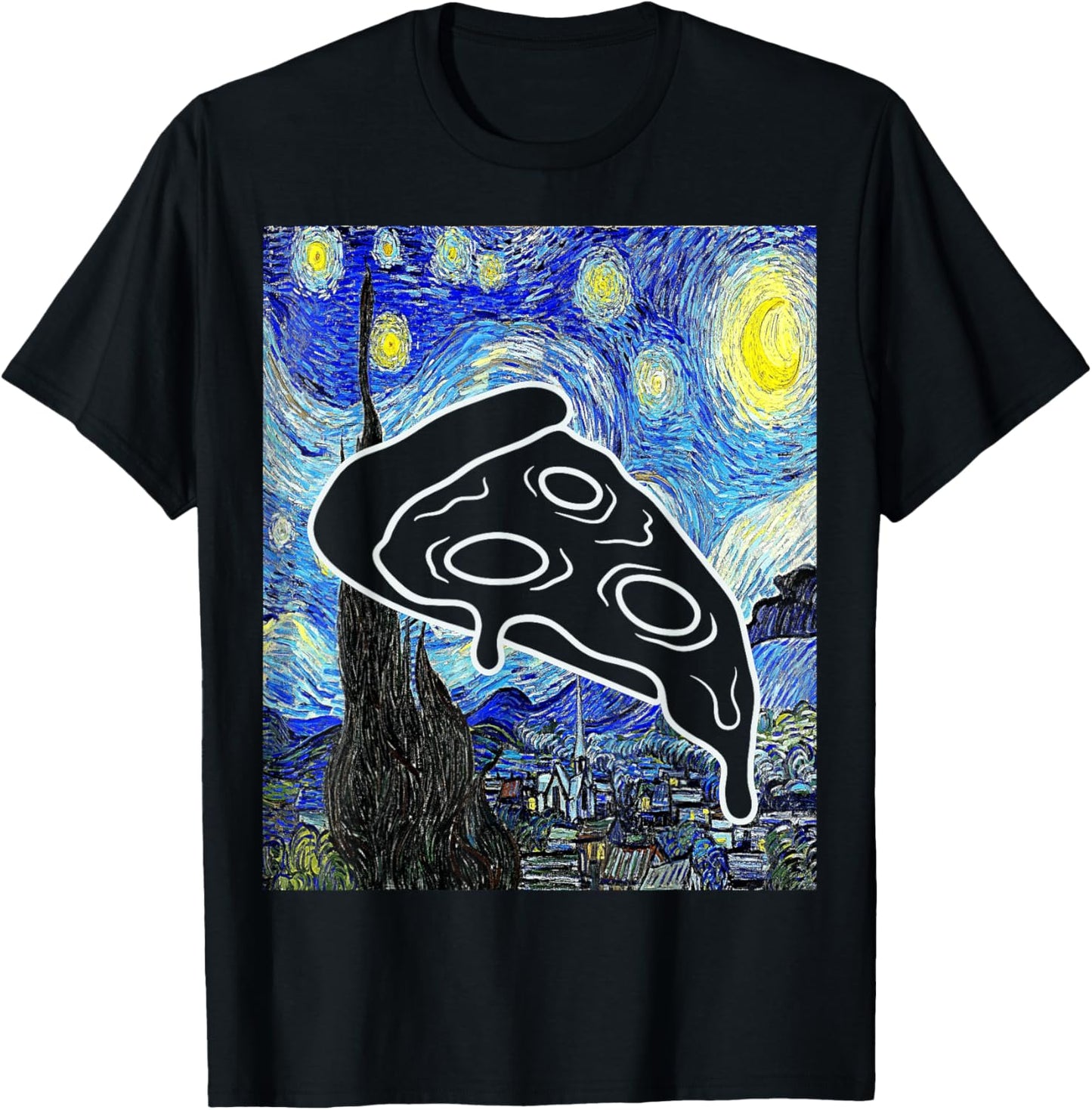 Pizza Starry Night Pizza Lover Italian Food Painting Foodie T-Shirt - T-Shirt | Black