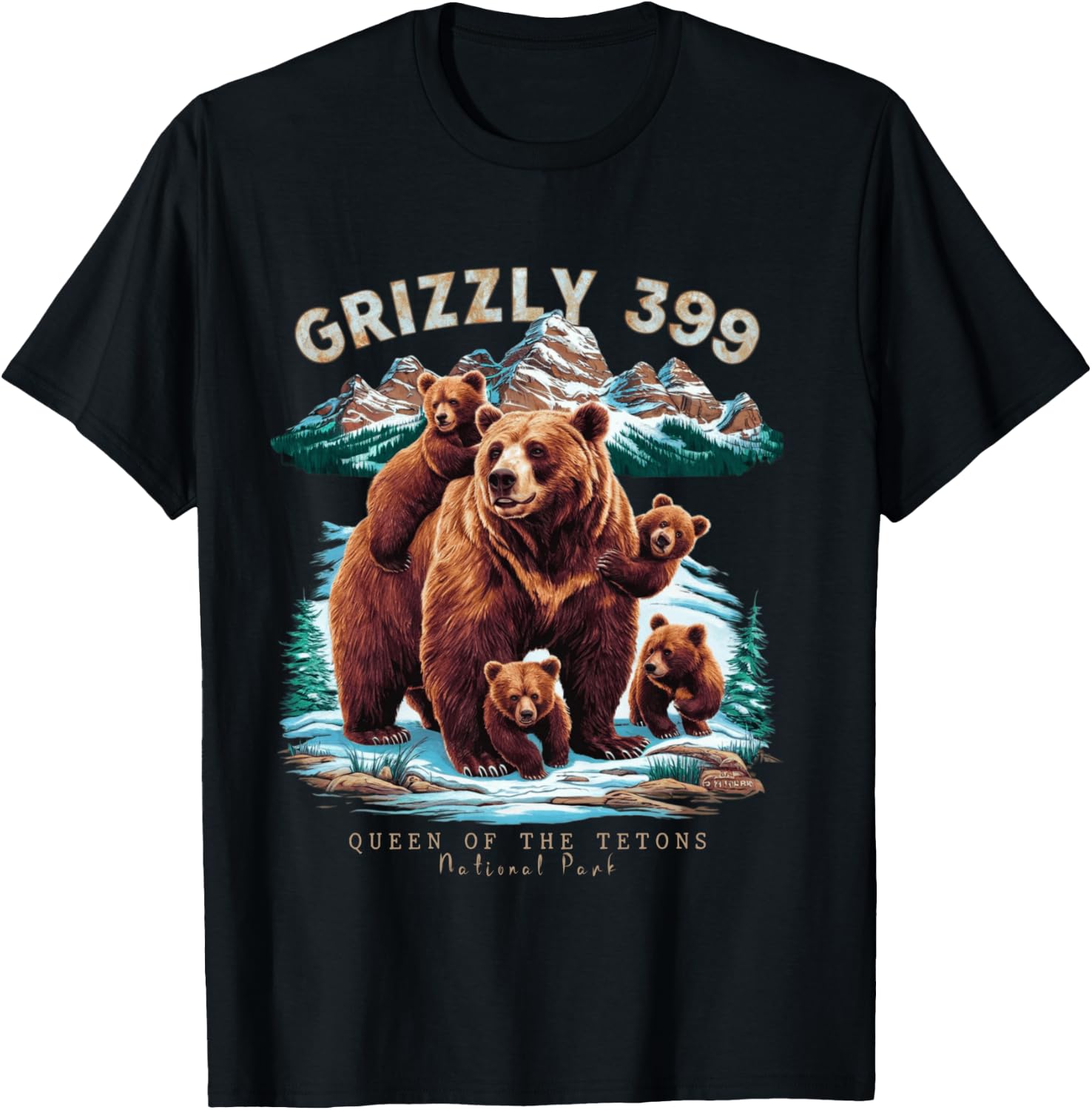 Grizzly 399 Bear Lovers Queen Of The Tetons National Park T-Shirt - T-Shirt | Black