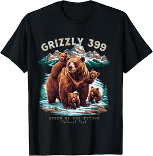 Grizzly 399 Bear Lovers Queen Of The Tetons National Park T-Shirt - T-Shirt | Black