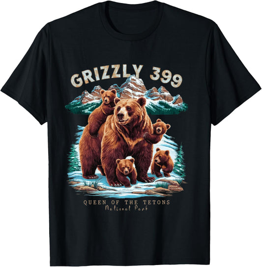 Grizzly 399 Bear Lovers Queen Of The Tetons National Park T-Shirt - T-Shirt | Black