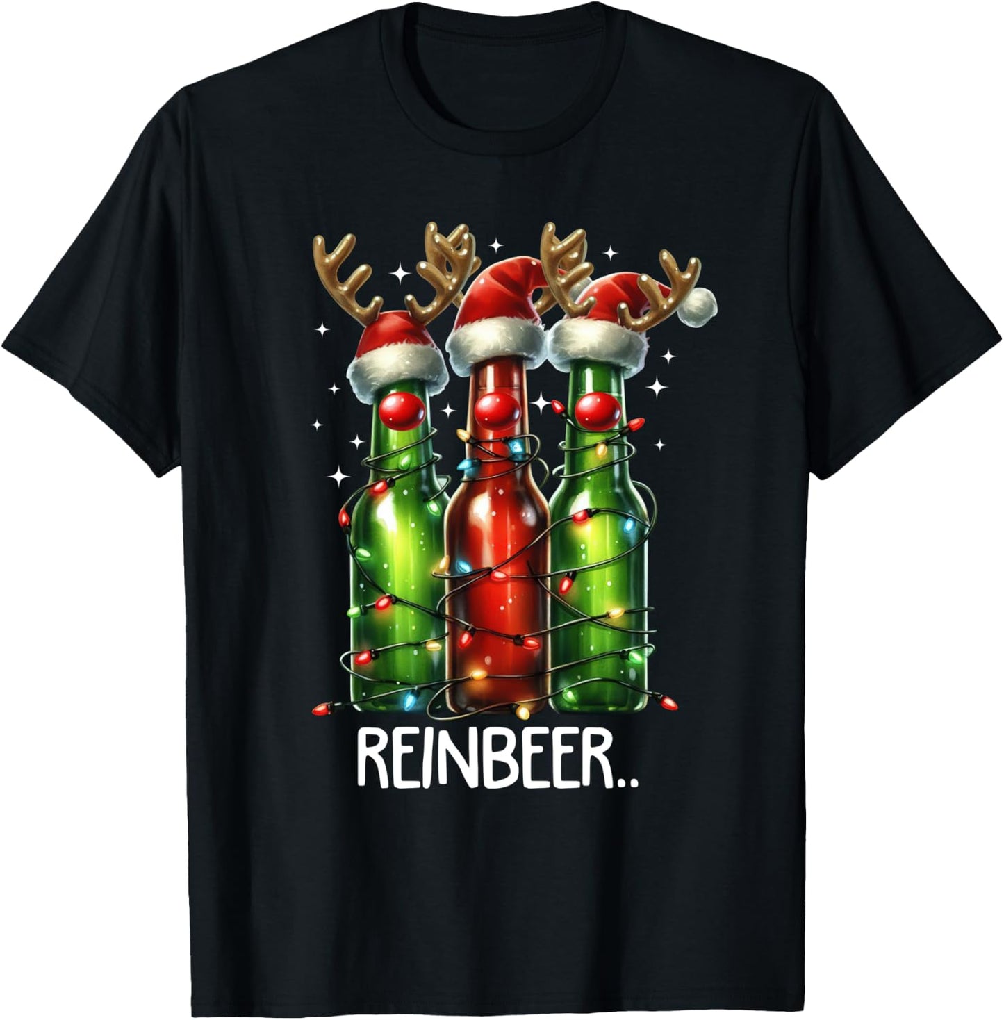 Reinbeer Funny Adult Christmas Beer Drinking Pajama Outfits T-Shirt - T-Shirt | Black