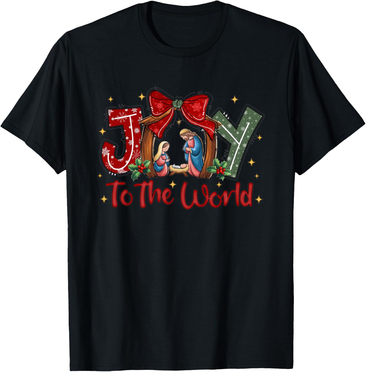 Joy To The World Christian Christmas Coquette Oh Holy Night T-Shirt - T-Shirt | Black
