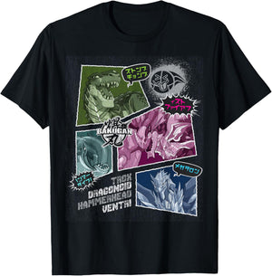 Bakugan Trox, Dragonoid, Hammerhead, and Ventri Comic Strip T-Shirt - T-Shirt | Black