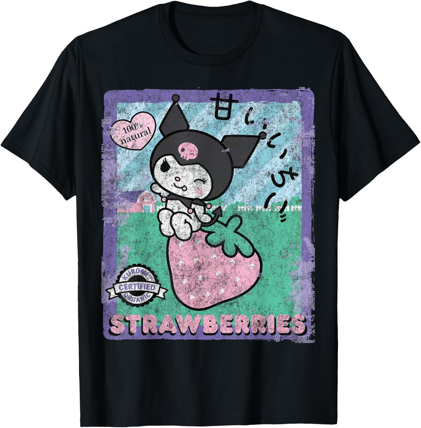 BONRI Kuromi Strawberry Picking Strawberries Farm sleeve/type T-Shirt - T-Shirt | Black