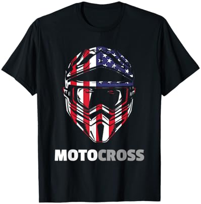 US-Flag Motocross Helmet, Dirt Bike Rider Patriotic MX Racer Women Kids Men T-Shirt - T-Shirt | Black