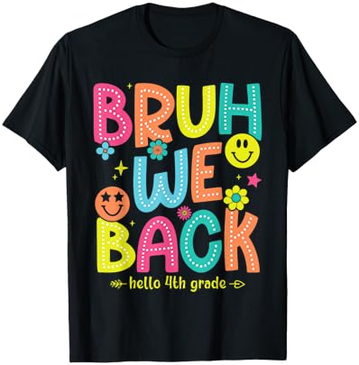 Bruh We Back To School 4th Grade Teacher Retro Groovy Women Kids T-Shirt - T-Shirt | Black