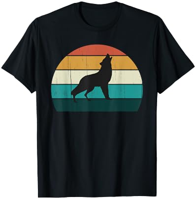Cool Sunset Grey Wolf Howl - Retro / Vintage Wild Wolves T-Shirt - T-Shirt | Black