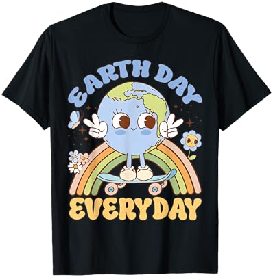 Cute Kawaii Earth Day Everyday Skateboard Rainbow T-Shirt - T-Shirt | Black