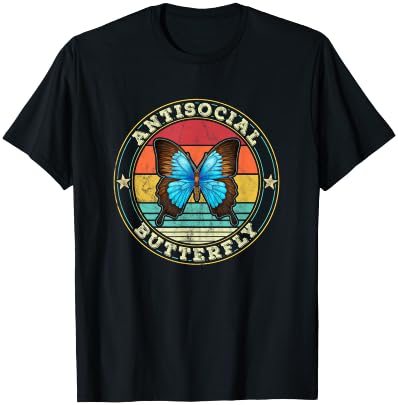 Antisocial Butterfly Vintage Retro Introvert T-Shirt - T-Shirt | Black