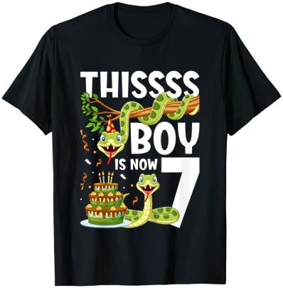 Kids 7th Reptile Birthday 7 Year Old Boy Snake Birthday Party T-Shirt - T-Shirt | Black