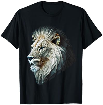 Lion Polygon Animal Print Art White Lion T-Shirt - T-Shirt | Black
