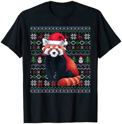 Ugly Red Panda Lovers Xmas Sweater Santa Christmas T-Shirt - T-Shirt | Black